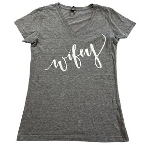 Wifey T-shirt Womens XL Heather Gray Cotton Blend V-neck Short Sleeve District